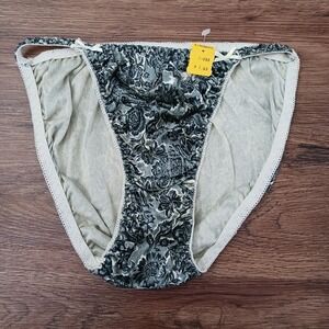 Vintage Velour Velvet Off White Black Floral String Bikini Panties Size Medium